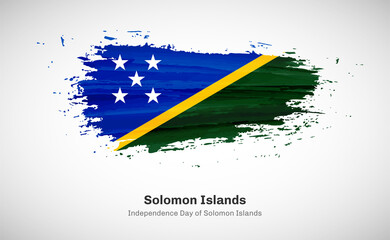 Creative happy independence day of Solomon Islands country with grungy watercolor country flag background