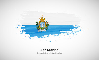 Creative happy republic day of San Marino country with grungy watercolor country flag background