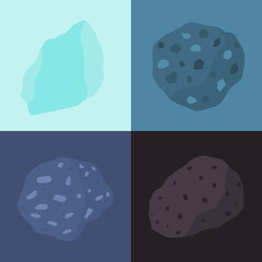 Igneous rock illustration set. Obsidian Agglomerate Granite and Basalt 