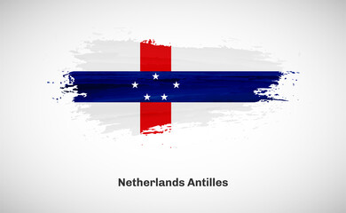 Creative happy national day of Netherlands Antilles country with grungy watercolor country flag background