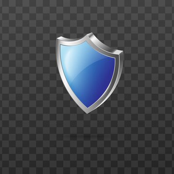 Security blue shield panel template realistic vector illustration isolated.