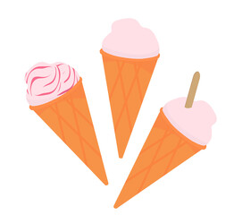Ice cream in a waffle cone. Outline vector illustration on a white background.