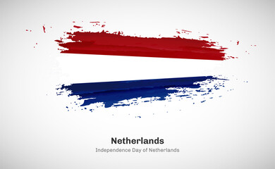 Creative happy independence day of Netherlands country with grungy watercolor country flag background