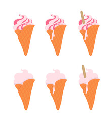 Soft ice cream in a waffle cone. Outline vector illustration on a white background.