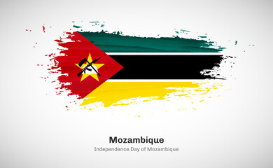 Creative happy independence day of Mozambique country with grungy watercolor country flag background