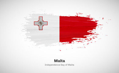 Creative happy independence day of Malta country with grungy watercolor country flag background
