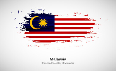 Creative happy independence day of Malaysia country with grungy watercolor country flag background
