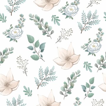 A selection of delicate flowers and plants in a rastra illustration