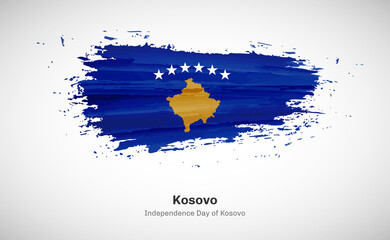 Fototapeta premium Creative happy independence day of Kosovo country with grungy watercolor country flag background