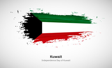 Creative happy independence day of Kuwait country with grungy watercolor country flag background
