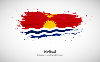 Creative happy independence day of Kiribati country with grungy watercolor country flag background