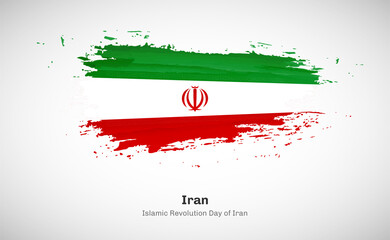 Creative happy islamic revolution day of Iran country with grungy watercolor country flag background