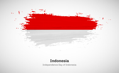Creative happy independence day of Indonesia country with grungy watercolor country flag background