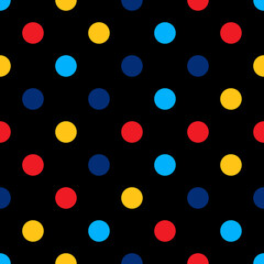 Seamless pattern. Black background with colorful circles . Vector illustration.	