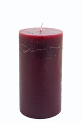 Red (burgundy) candle on a white background. Isolated