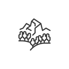 Mountain and forest trees line icon