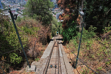 Fototapeta premium Telepherique, the cable way on San Cristobal Hill, Santiago, Chile