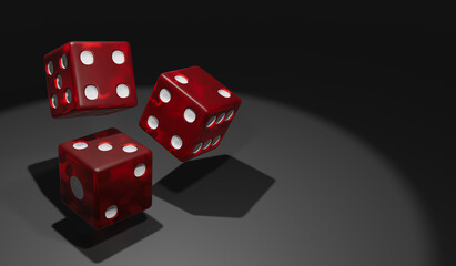 3D Render of dice on black background , A common dice , The sum of the numbers on opposite faces is 7