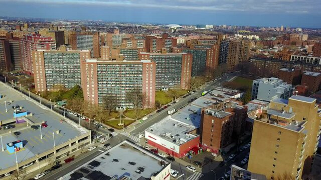 Aerial Pull Back View of Apartment Buildings in Queens, New York