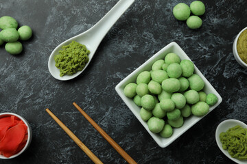 Concept of sushi eating on black smokey background