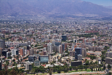 Panoramic view of Santiago from San Cristobal Hill, Chile