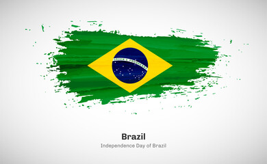 Creative happy independence day of Brazil country with grungy watercolor country flag background