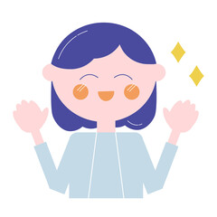 女性上半身の線なしイラスト）喜ぶ・バンザイ・笑顔