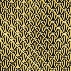 Art-Deco golden pattern with rhombuses. Seamless pattern made in Art-Deco style.