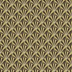 Art-Deco golden pattern with shells. Seamless pattern made in Art-Deco style.