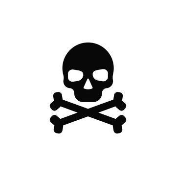 Skull and crossbones. A symbol of danger, death, and viruses. Solid black vector icon isolated on a white background