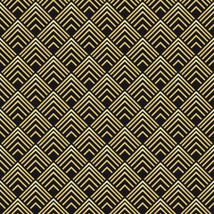 Art-Deco golden pattern with diamonds. Seamless pattern made in Art-Deco style.