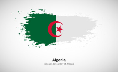 Creative happy independence day of Algeria country with grungy watercolor country flag background