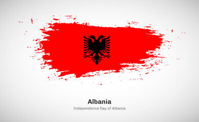 Creative happy independence day of Albania country with grungy watercolor country flag background