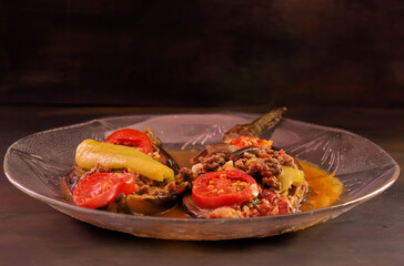 turkısh belly slit meal (Turkish meal made with eggplant, minced meat, tomato and pepper)