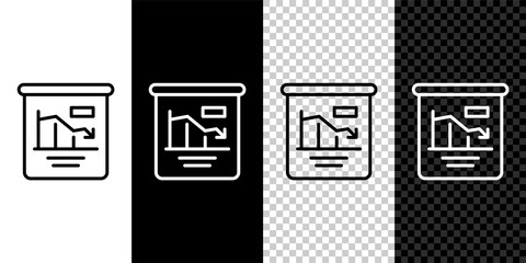 Set line Pie chart infographic icon isolated on black and white, transparent background. Diagram chart sign. World finance crisis. Vector