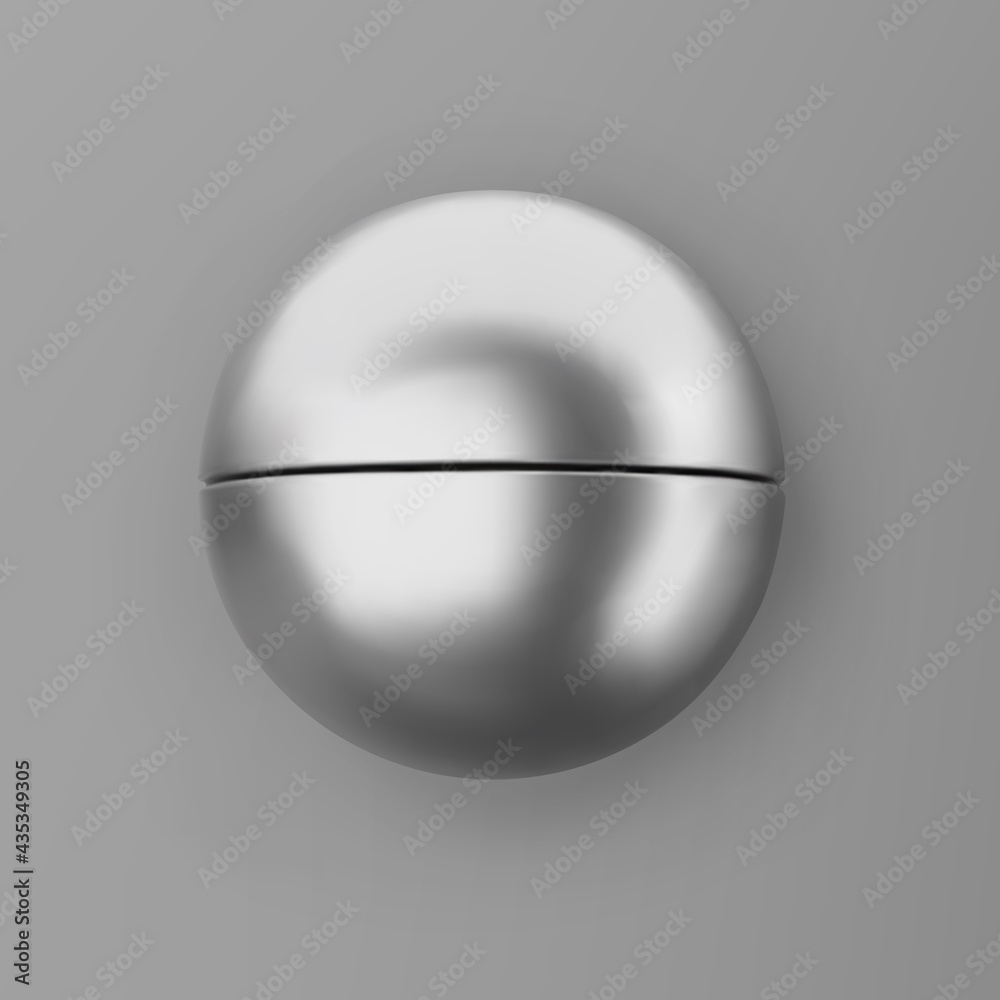 Wall mural 3d render chrome geometric shape half sphere with shadows isolated on grey background. metal glossy 