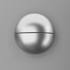 3d render chrome geometric shape half sphere with shadows isolated on grey background. Metal glossy realistic primitive. Abstract decorative vector figure for trendy design