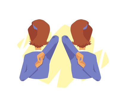 Woman doing exercises for neck and spine, flat vector illustration isolated.