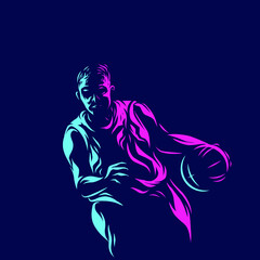 Basketball player line pop art potrait logo colorful design with dark background. Abstract vector illustration.