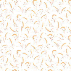 Seamless pattern with whole grain seeds organic, natural ears isolated on white background flat style design vector illustration. Wheat, barley or rye ears with straw chaotic version.