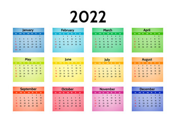 Calendar for 2022 isolated on a white