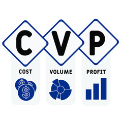 CVP - Cost Volume Profit acronym. business concept background.  vector illustration concept with keywords and icons. lettering illustration with icons for web banner, flyer, landing pag