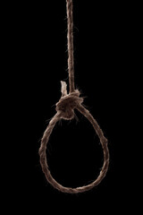 Loop rope hanging in the dark, Suicide noose or executiont