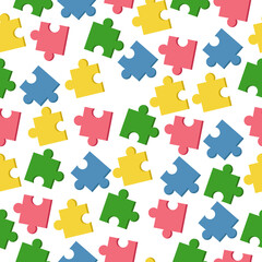 puzzle pieces seamless pattern, bright details scattered on a white background