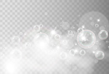 Air soap bubbles on a transparent background .Vector illustration of bulbs.	
