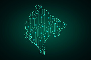 Map of Montenegro, network line, design sphere, dot and structure on dark background with Map Montenegro, Circuit board. Vector illustration. Eps 10