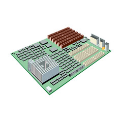 Isometric flat 3D isolated concept vector Computer chip technology processor circuit and computer motherboard information system in EPS10