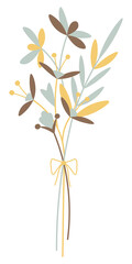 Bouquet different flowers and leaves flat vector illustrations