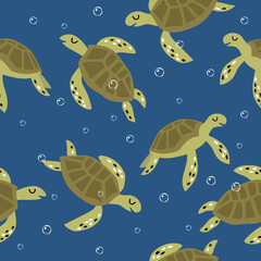 Childish seamless pattern with cute turtles. Creative texture for fabric and textile