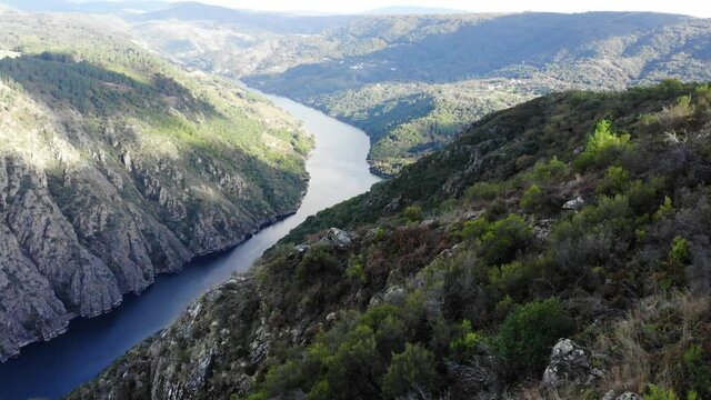 Aerial view of river Sil Canyon in Parada de Sil in Galicia, Spain